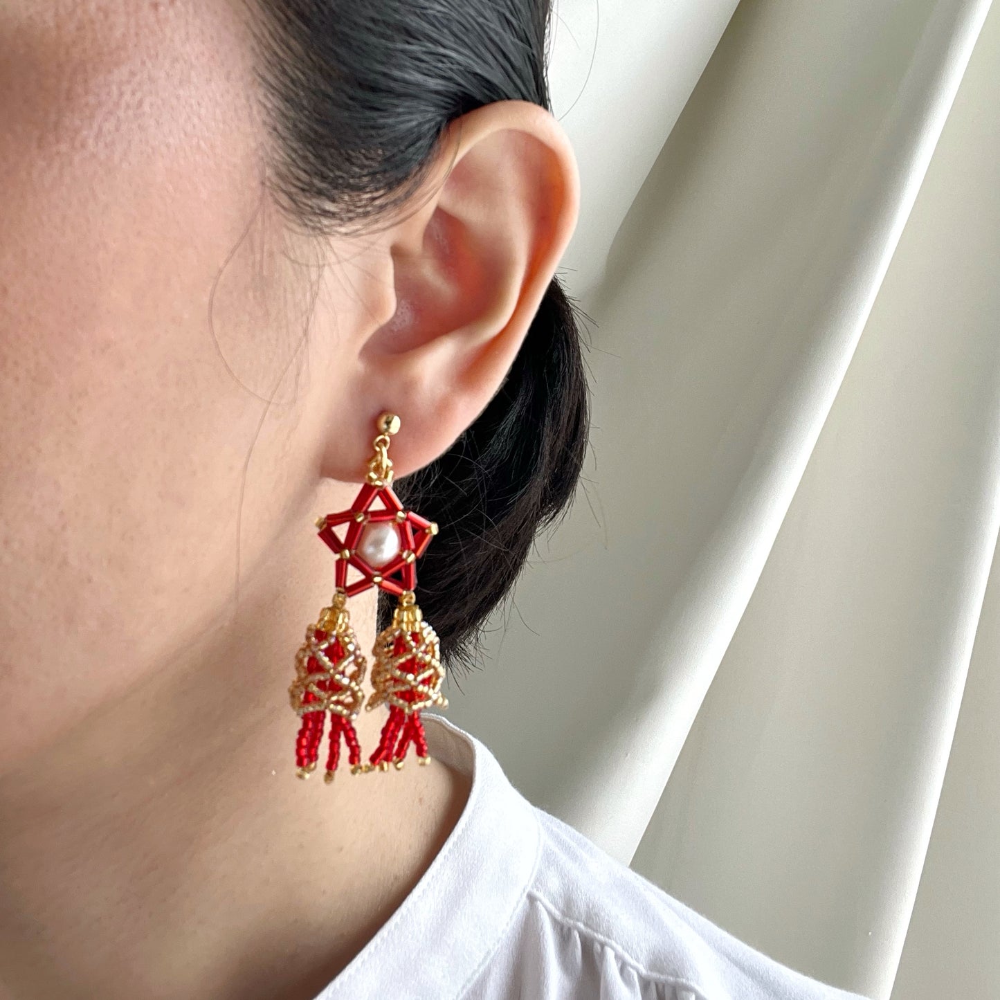 Ruffled Classic Parol Earrings - Crimson