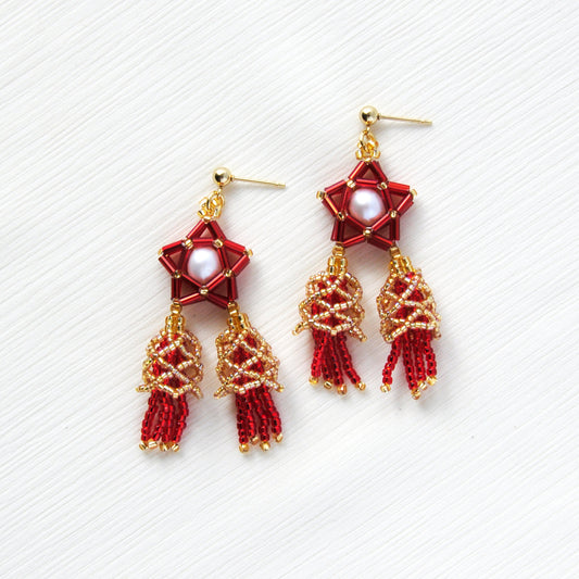 Ruffled Classic Parol Earrings - Crimson
